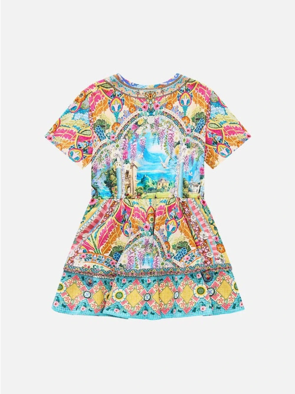 Camilla Kids Tee Mini Dress With Layered Skirt Multicolor Paisley & Garden Print